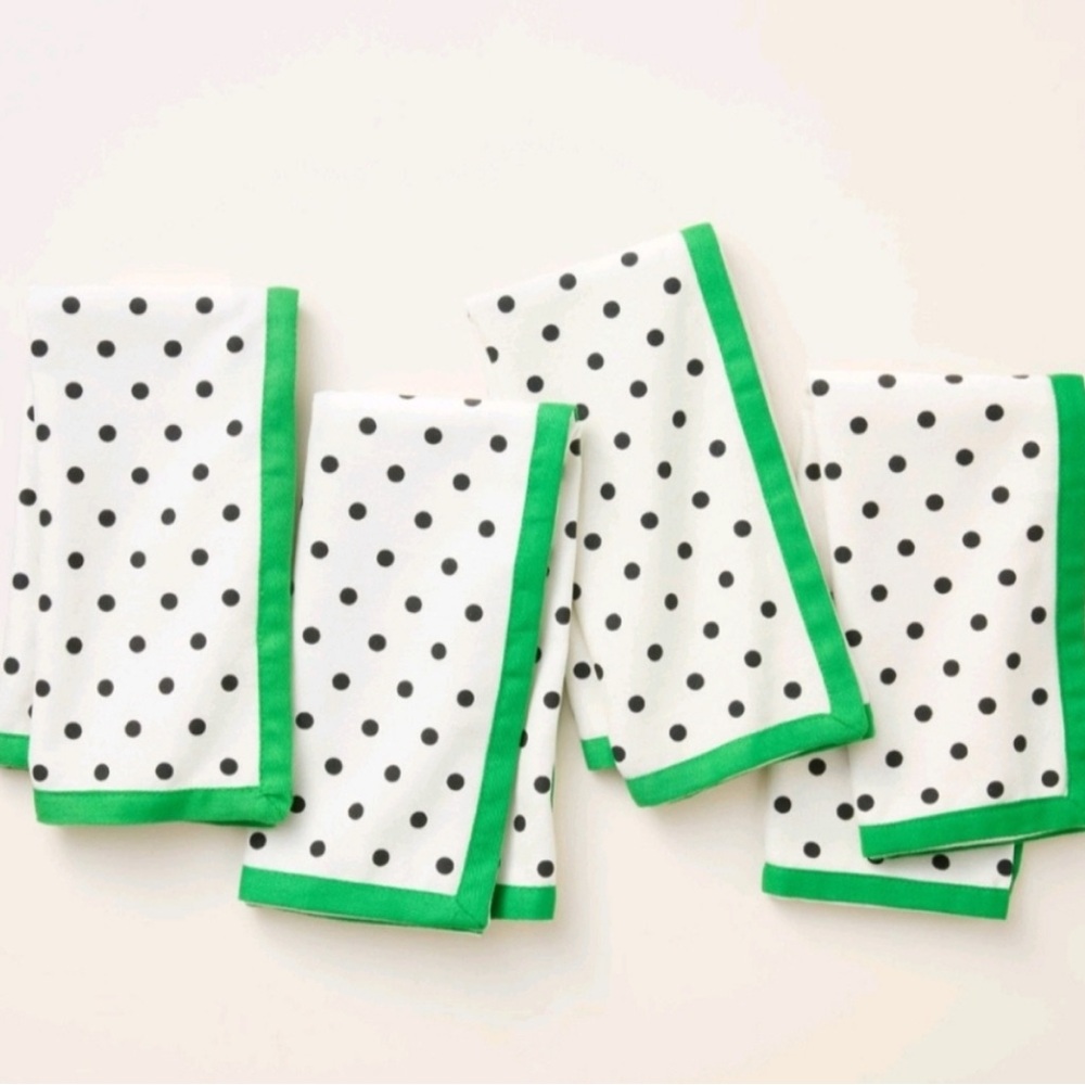 4ct Polka Dot Cloth Dinner Napkins, Black/Cream/Green - kate spade New York